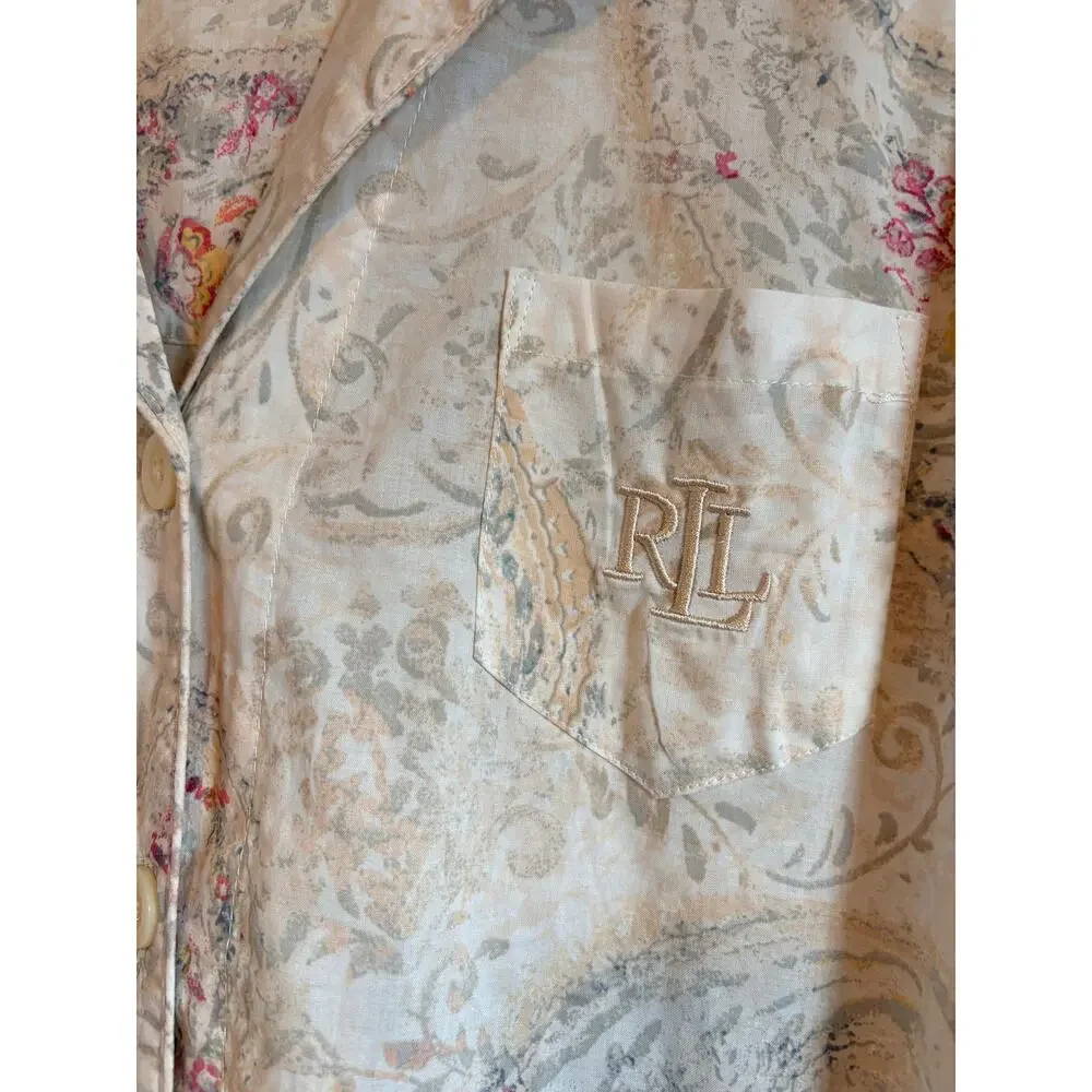 NWT Ralph Lauren Black Label Paisley Cotton Blend Pajama Top Logo Large Preppy